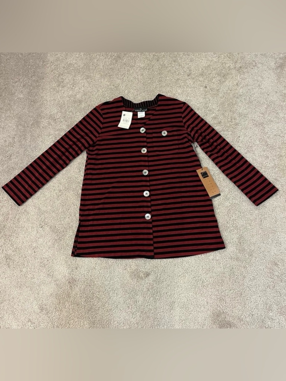 Carole Little Vintage Striped V-neck Blouse with Buttons